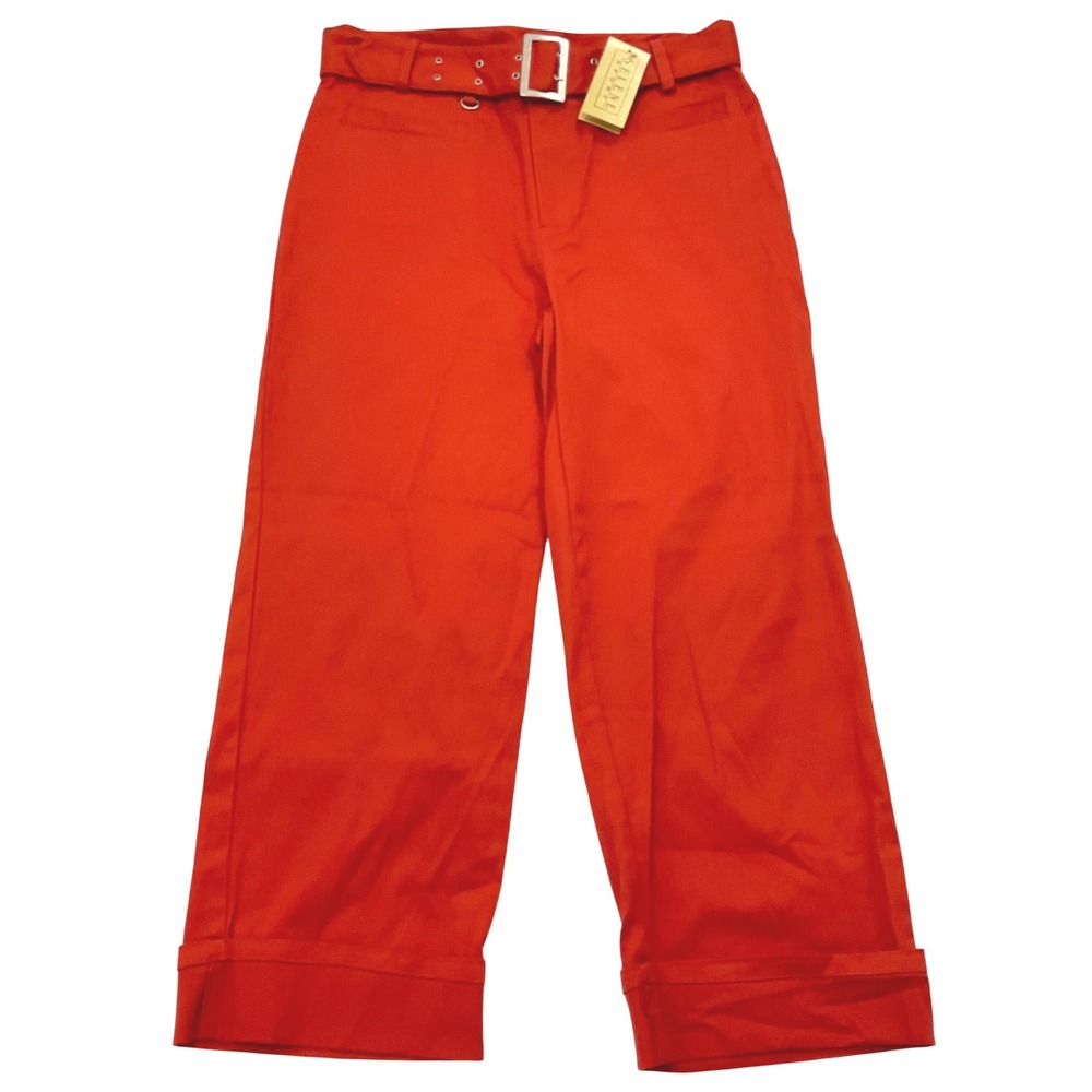 VTG SELENE SPORT women's pants crop trouser cuff belt bright orange y2k 8 NWT